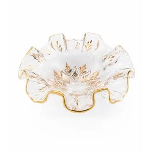 Vintage Pasabahce Glass/Gold Ruffled Bowl/Dish